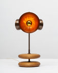 Smoked Oak Double Pebble Sphere Bronze Dome Table Lamp