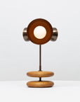 Smoked Oak Double Pebble Sphere Bronze Dome Table Lamp