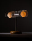 Fluted Double Sphere Smoked Oak Table Lamp