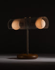 Fluted Double Sphere Smoked Oak Table Lamp