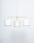 Three arm brass pendant porcelain silk