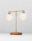 Double Matte White Glass Dome Oak Table Lamp