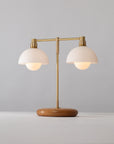 Double Matte White Glass Dome Oak Table Lamp
