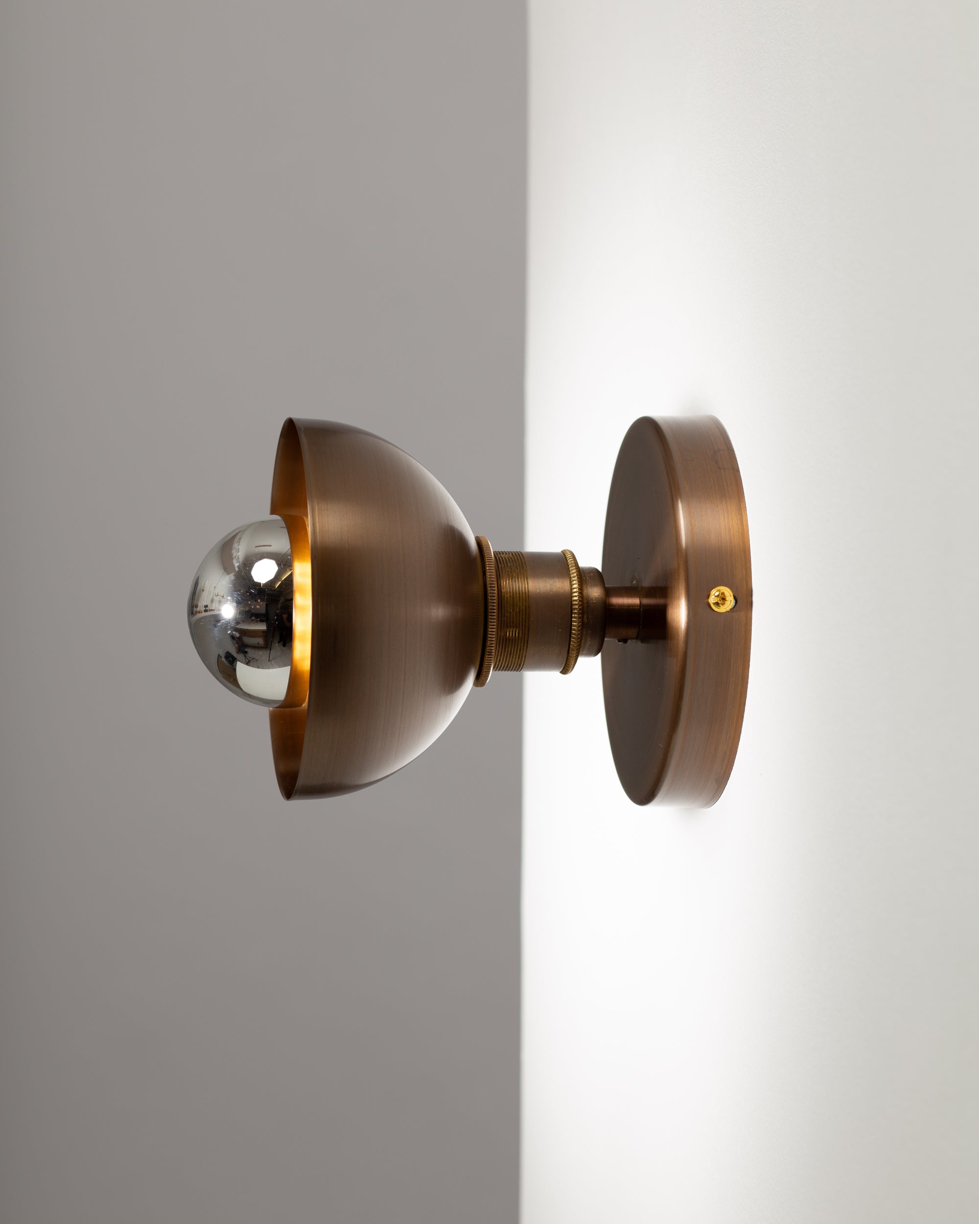 Dark Bronze Dome Silver Mirror Wall Light