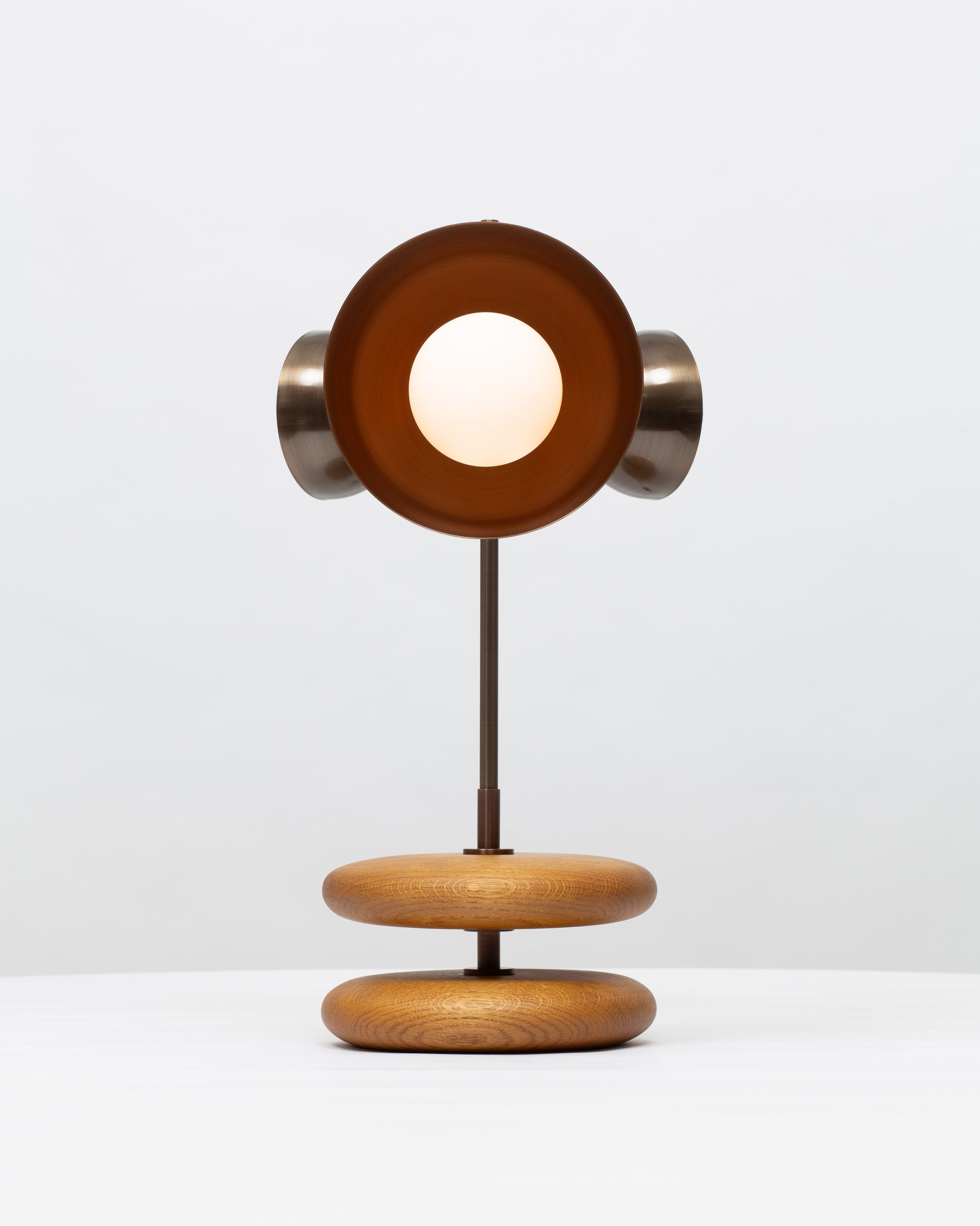 Smoked Oak Double Pebble Sphere Bronze Dome Table Lamp