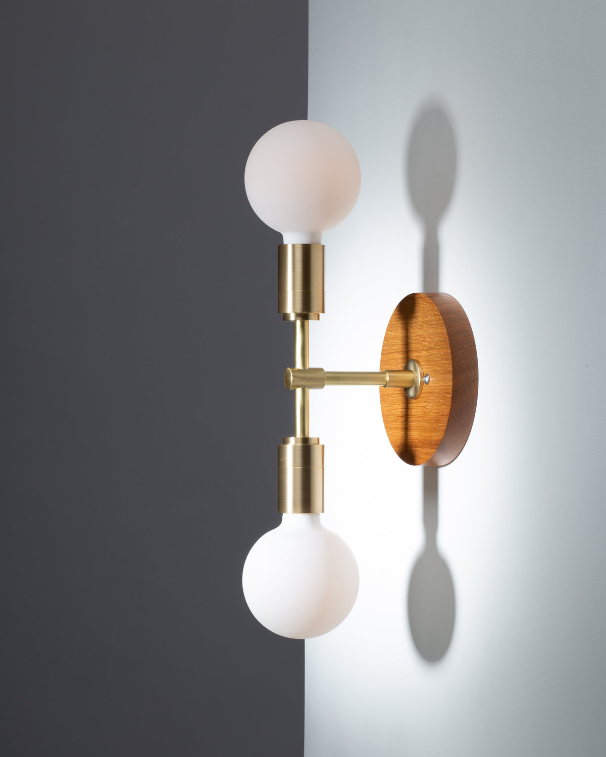 Double Sphere Oak Mount Wall Light Sconce – alex booker studio