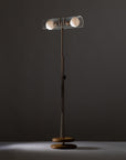 Fluted Double Sphere Smoked Oak Floor Lamp