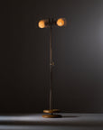 Fluted Double Sphere Smoked Oak Floor Lamp