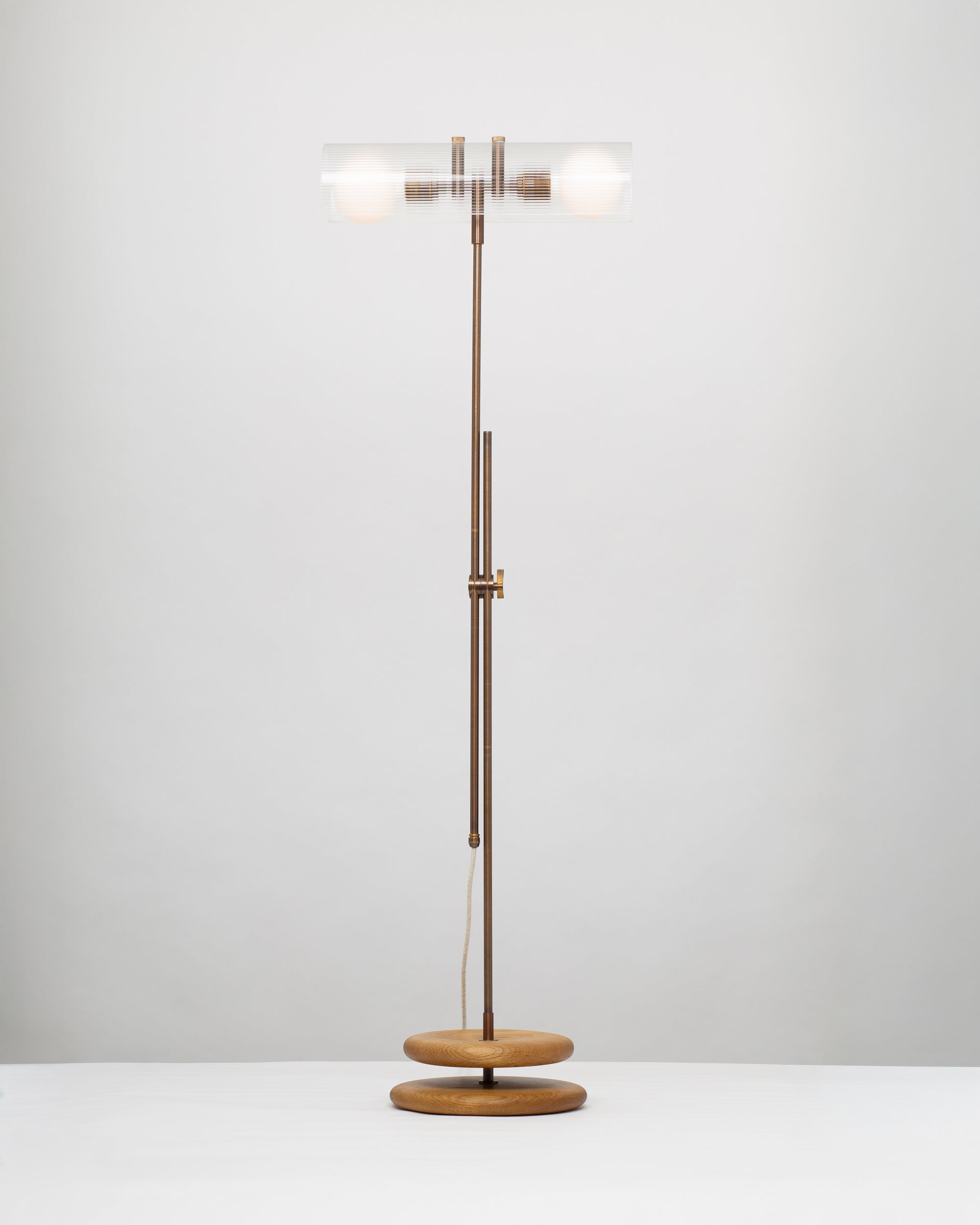 Fluted Double Sphere Smoked Oak Floor Lamp