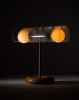 Fluted Double Sphere Smoked Oak Table Lamp