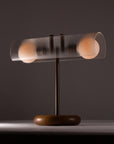 Fluted Double Sphere Smoked Oak Table Lamp