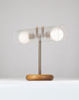 Fluted Double Sphere Smoked Oak Table Lamp