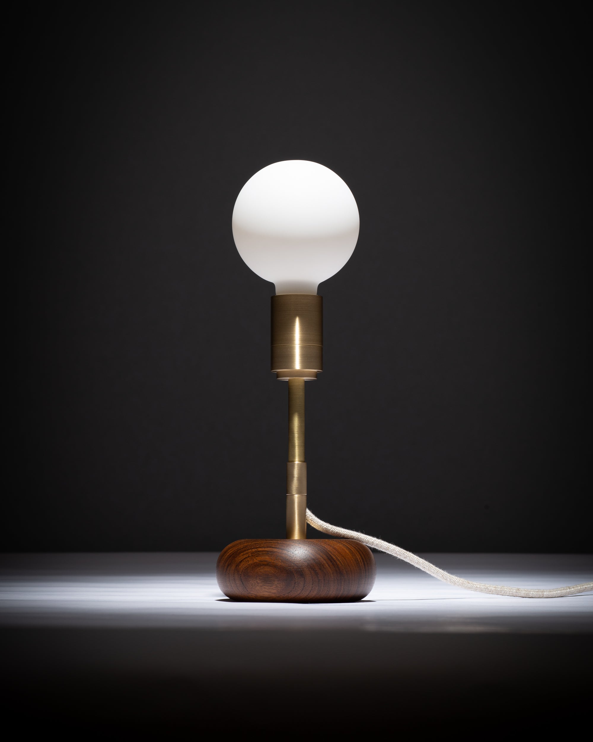 Walnut Mini Pebble Disc Sphere Table Lamp