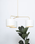 Three arm brass pendant porcelain silk