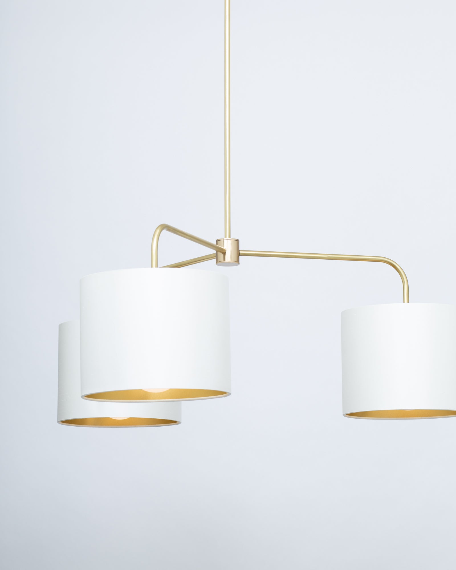 Three arm brass pendant porcelain silk