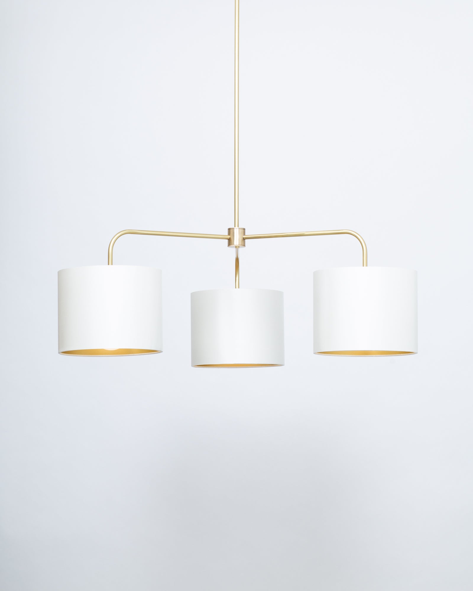 Three arm brass pendant porcelain silk