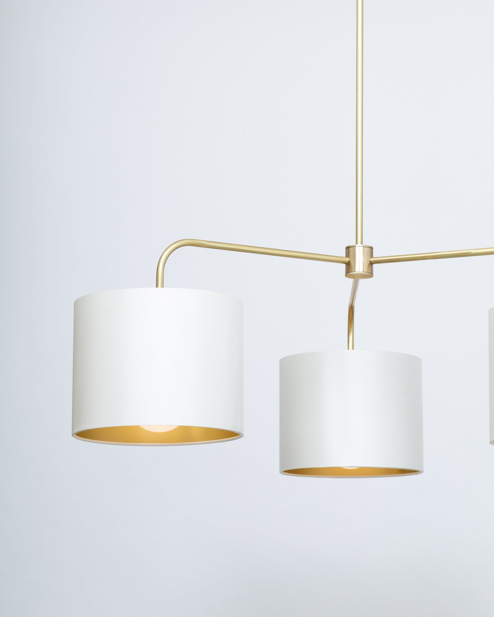 Three arm brass pendant porcelain silk
