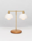 Double Matte White Glass Dome Oak Table Lamp