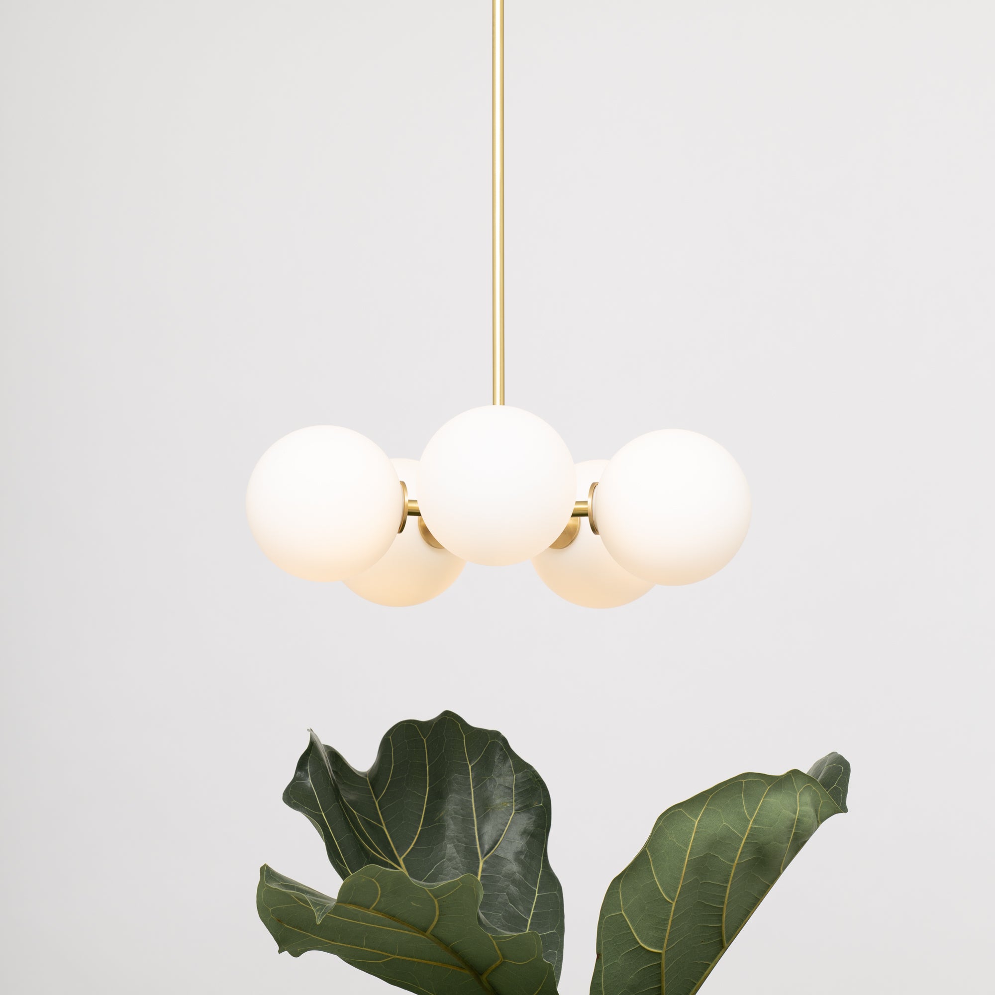 Pentamerous Matte Glass Sphere Satin Brass Pendant