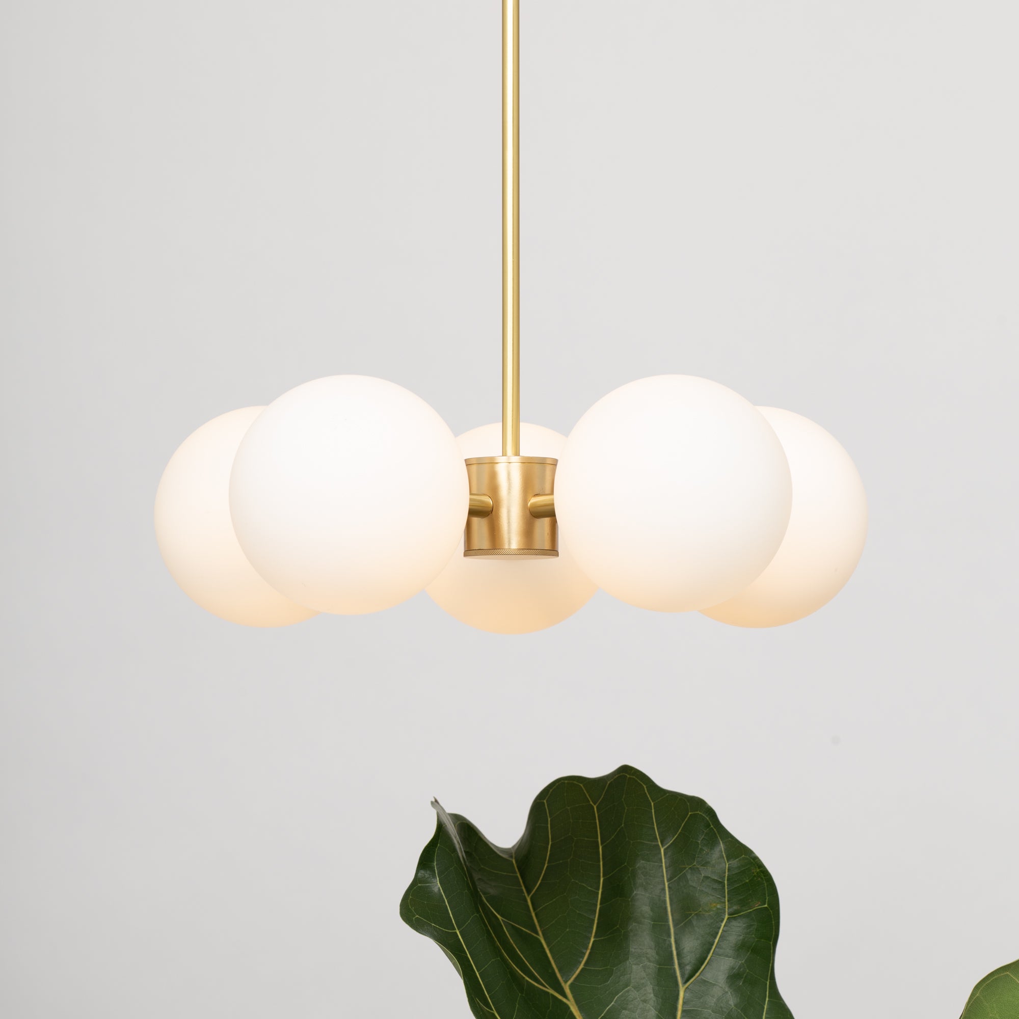 Pentamerous Matte Glass Sphere Satin Brass Pendant
